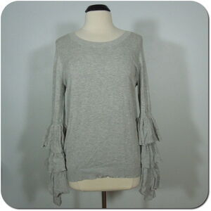HARPER LANE Sweater M MEDIUM Womens Light Grey Long Ruffle Sleeve